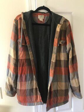 Vintage LL Bean Fleece Lined Hooded Flannel Jacket Men's Small
